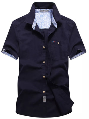 Men's Full Size Button Up Short-sleeve Casual Shirt in Army Green, back view