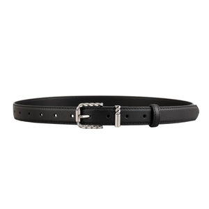 Black cowhide leather belt with twisted buckle detail