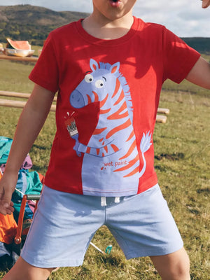 Children's Zebra Graphic Round Neck T-shirt And Shorts Set, front view