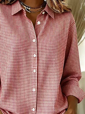 Plus Size Plaid Button Up Long Sleeve Shirt, fabric detail
