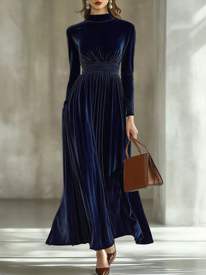 Mock Neck Long Sleeve Maxi Dress in Caramel, model styling view