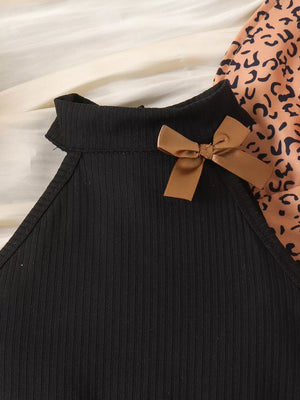 Children's Halter Top & Leopard Ruffled Skirt Set in Black, side view