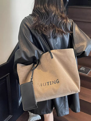 Casual Canvas Tote Shoulder Bag in Tan, back view