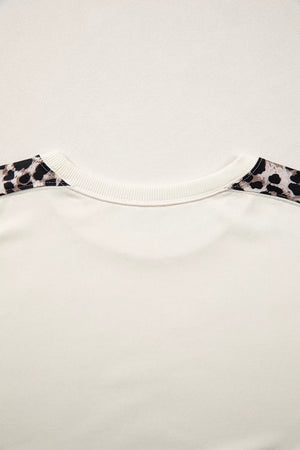 Leopard Patchwork Uneven Hem Short Sleeve Top, back view
