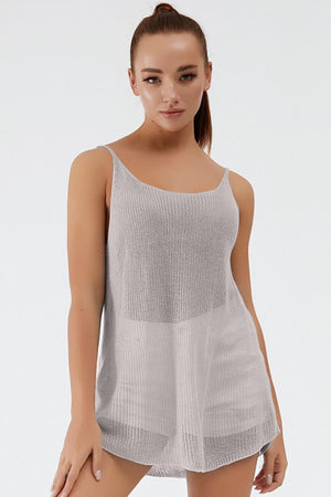 Ribbed knit cami, scoop-back, gray, acrylic