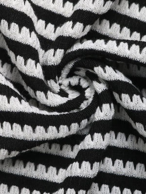 Black and white striped textured knit fabric detail