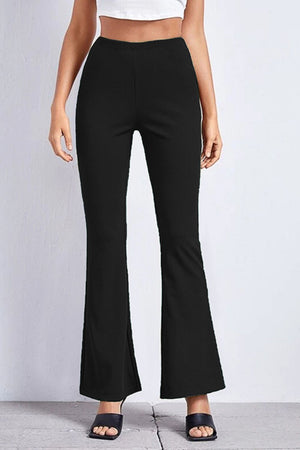 Black textured flare leggings with a comfortable fit.