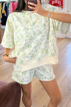 Floral Print Long Sleeve Shift Top & Shorts Set, side view