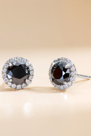 Black diamond halo stud earrings with clear crystal accents
