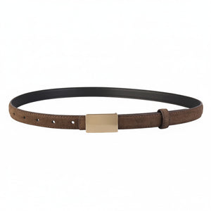 Brown cowhide leather belt with gold buckle detail