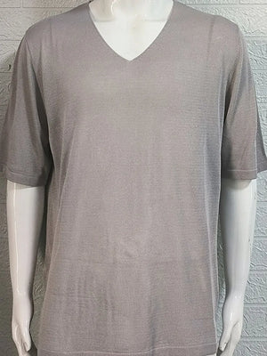 Gray textured knit v-neck tee with short sleeves