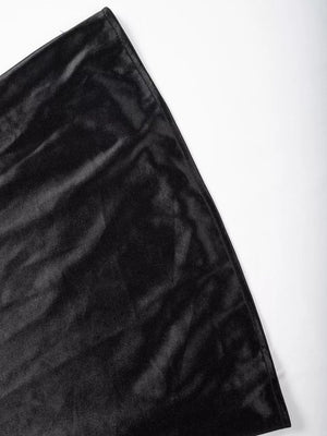 Black satin maxi skirt with a high waist and subtle sheen.