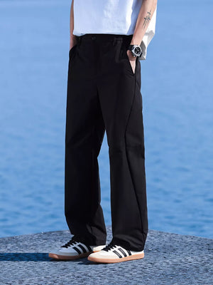 Black relaxed fit lightweight men's joggers with a straight leg