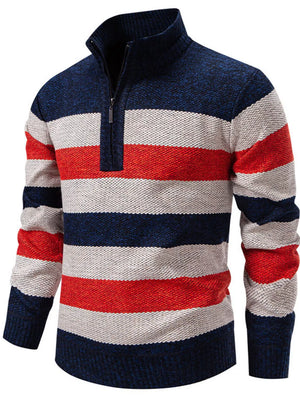 Men's Plus Size Striped Quarter-zip Sweater, product detail