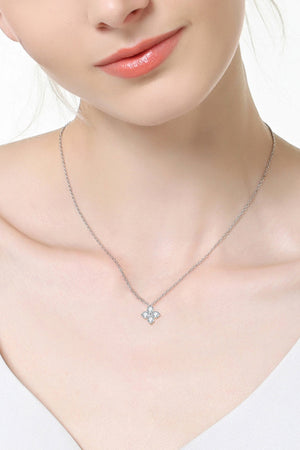 Silver four-petal diamond blossom necklace on a delicate chain, made of 925 sterling silver.