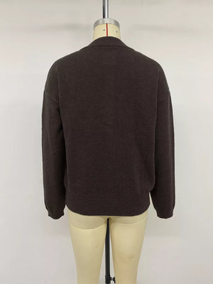 Crew Neck Button-up Cardigan in Brown, view 13