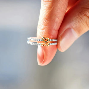 Silver double band ring with heart and infinity zircon details