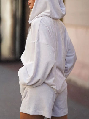 Zip Up Hooded Outerwear And Shorts Set in Grey, view 12