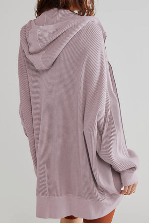 Lilac waffle knit zip-through hooded jacket with a relaxed fit and ribbed cuffs.