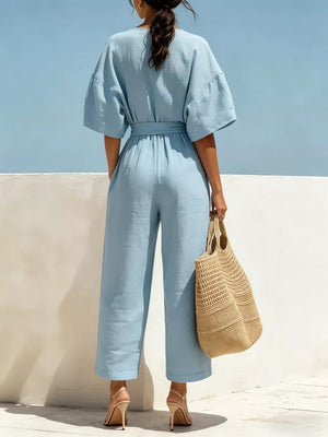 Tie Waist Wide Leg Jumpsuit, close-up detail