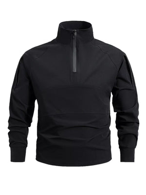 Black quick-dry half-zip sweatshirt with zippered chest pocket and sleeve pockets.