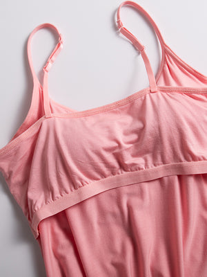 Pink soft-cup cami with adjustable straps and a comfortable elastic band