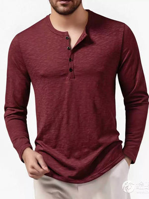 Men's Long Sleeve Henley T-shirt, model styling view