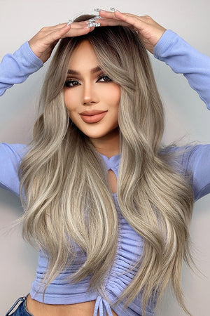 Ombre Wave Frontal Wig in Ash Blonde Balayage with loose waves and face-framing layers.