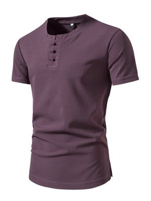 Men's Mauve Cotton Casual Henley T-Shirt with buttoned placket