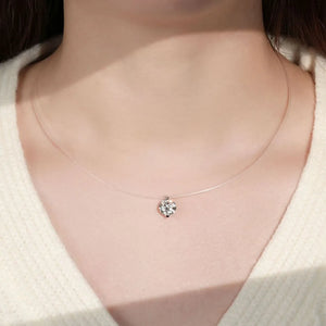 Silver floating moissanite necklace with clear string chain, 1 ct D color grade stone