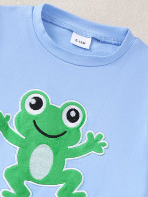 Children's Frog T-shirt And Plaid Shorts Set, side view