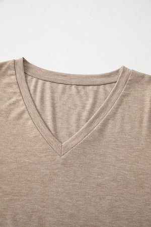 Solid Color V Neck Long Sleeve Top in Black, product detail