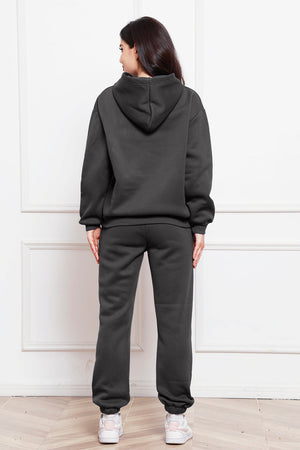 Dark Gray relaxed fit hoodie and joggers set with cuffed ankles.