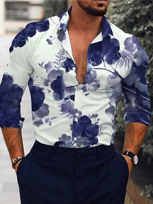 Men's Full Size Floral Print Button-down Shirt in Light Blue, front view