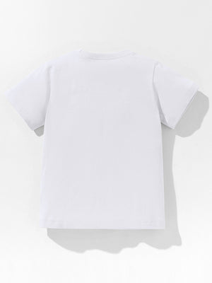 White cotton toddler t-shirt with short sleeves and crew neck.