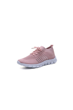 Pink knit runner sneakers with ribbed detail and white sole