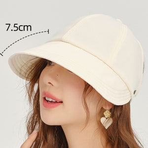 Beige sun visor hat with decorative stitching and a 7.5cm brim.