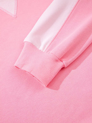 2-tone Color Block Patchwork Sweatshirt in Pink, fit detail