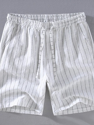 Men's white striped chino shorts with drawstring waist and pockets