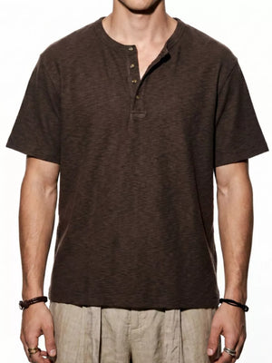 Men's Short Sleeve Henley T-shirt in Gray, front view