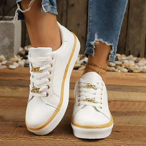 Round Toe Platform Sneakers in White, alternate angle