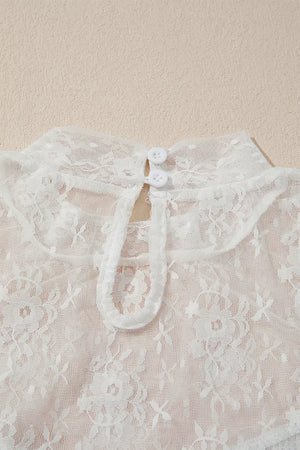 Lace Mesh Long Sleeve Top in White, editorial view