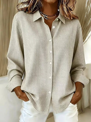 Plus Size Plaid Button Up Long Sleeve Shirt, alternate angle