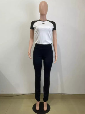 Black and white contrast tee and black pants set