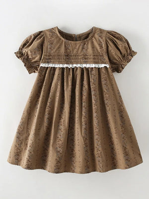 Children's Vintage Floral Puff Sleeve Dress, side view