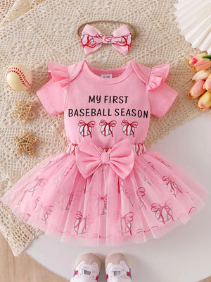 Children's Letter Graphic Bodysuit And Skirt Set in White, fabric detail