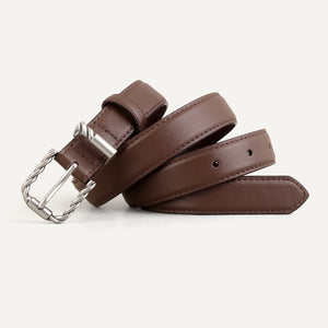 Brown cowhide leather belt with twisted buckle detail