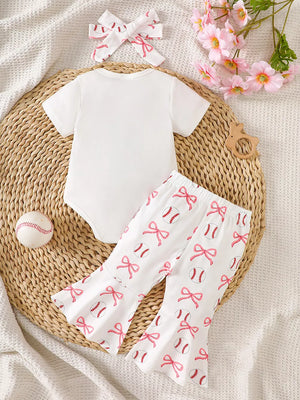 Children's Baseball Short Sleeve Bodysuit Set in White, alternate angle