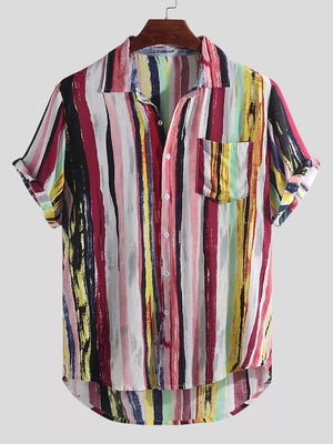 Men's Full Size Striped Button Up Shirt in Light Blue, side view