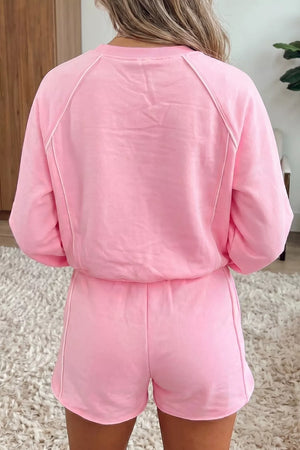 Piping Trim Long Sporty Pullover Shorts Set, side view